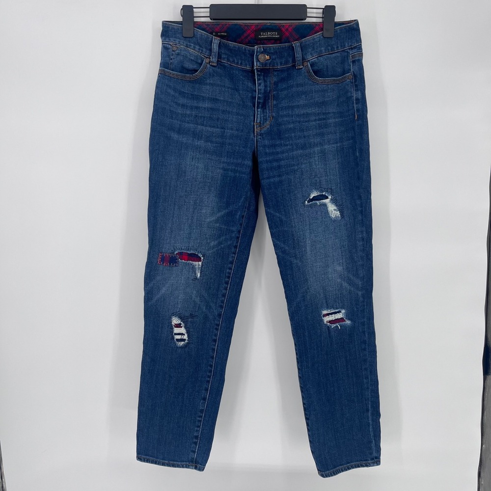 Talbots Flawless Five Pocket‎ Boyfriend Distressed Jeans Patched Size 8
